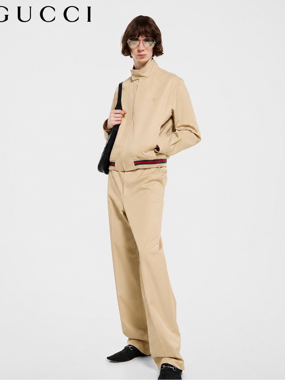 Gucci Beige Zip-Front Lightweight Jacket and pants set with Signature Web Trim